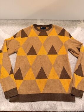 ASOS Men's Geometric Crewneck Sweater in Yellow, Brown, Tan